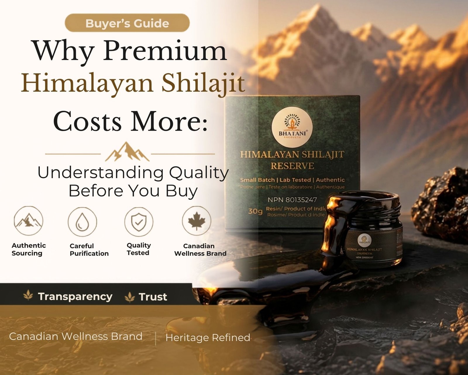 Bhtani Himalayan Shilajit Resin. Authentic, trusted, transperancy and Canadian Wellness Brand