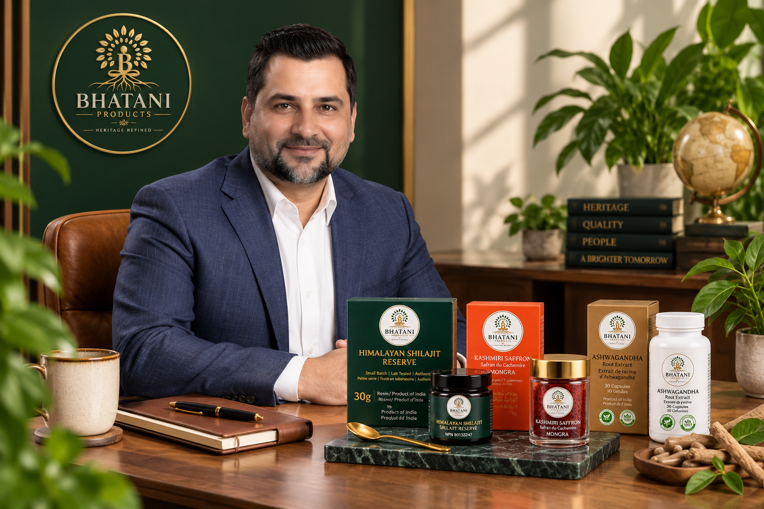 Bhatani Heritage Bundle featuring Shilajit resin, saffron threads, and Ashwagandha capsules