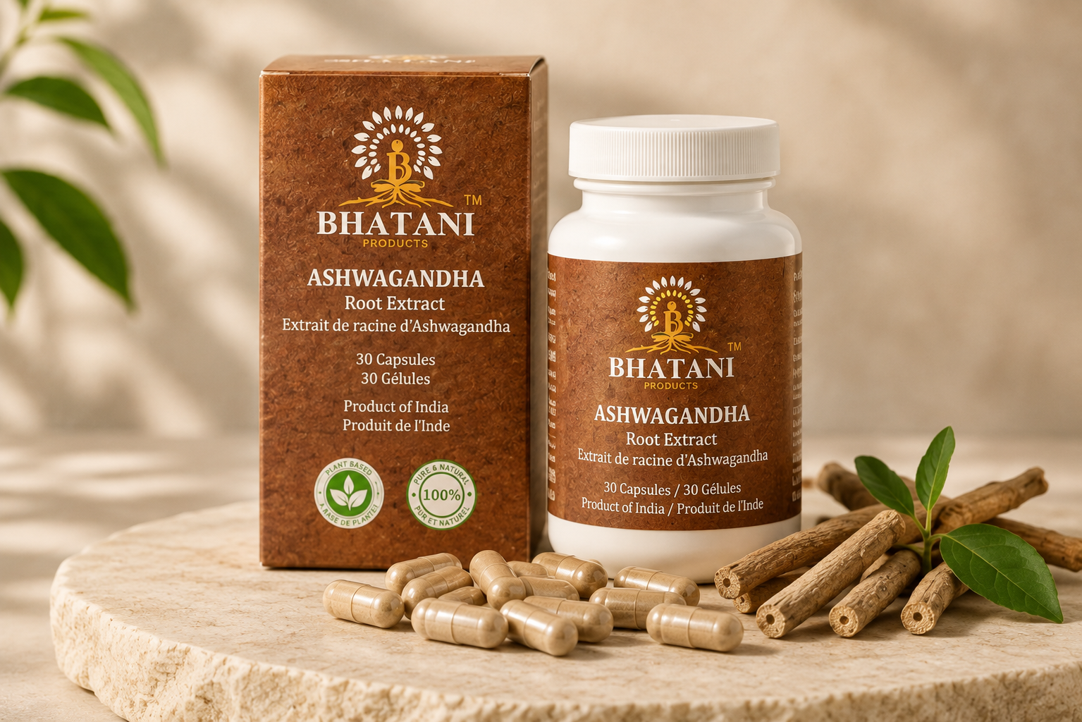 Bhatani Ashwagandha root extract capsules bottle 60 count